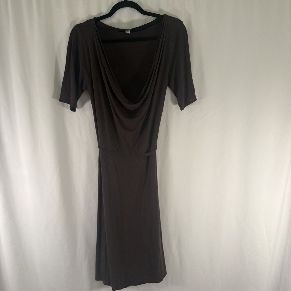 Banana Republic Mini Dress Women's Medium Brown Short Sleeve Silk Blend Tie